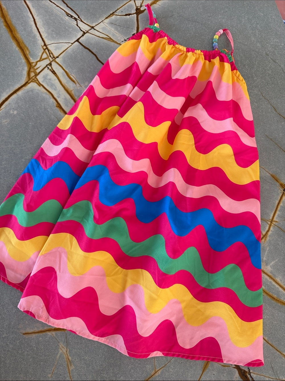 Bright Multicolor Wave Print Kids Dress
